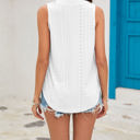 Small White Pleated Eyelet Textured Sleeveless Top