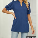  Ruffled Neck Doll Sleeve Tunic Top