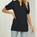 Small Black Ruffled Neck Doll Sleeve Tunic Top