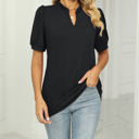 Small Black Ruffled Neck Doll Sleeve Tunic Top