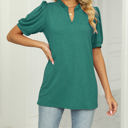 Small Green Ruffled Neck Doll Sleeve Tunic Top