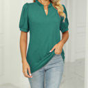 Small Green Ruffled Neck Doll Sleeve Tunic Top