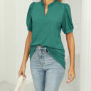 Small Green Ruffled Neck Doll Sleeve Tunic Top