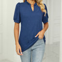 Small Navy Ruffled Neck Doll Sleeve Tunic Top