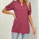 Small Red Ruffled Neck Doll Sleeve Tunic Top