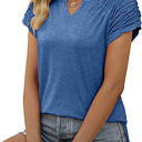  Gathered Shoulder Split V Neck Top