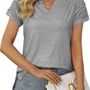  Gathered Shoulder Split V Neck Top