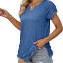 Small Blue Gathered Shoulder Split V Neck Top