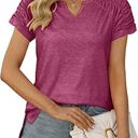 Large Fuchsia Gathered Shoulder Split V Neck Top