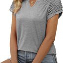 Small Gray Gathered Shoulder Split V Neck Top