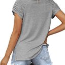 Small Gray Gathered Shoulder Split V Neck Top