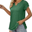 Small Green Gathered Shoulder Split V Neck Top