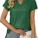 Small Green Gathered Shoulder Split V Neck Top