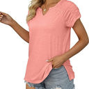 Large Pink Gathered Shoulder Split V Neck Top