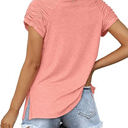 Small Pink Gathered Shoulder Split V Neck Top