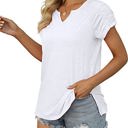 Large White Gathered Shoulder Split V Neck Top