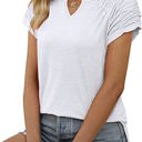 Small White Gathered Shoulder Split V Neck Top