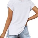 Small White Gathered Shoulder Split V Neck Top