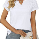 Small White Gathered Shoulder Split V Neck Top