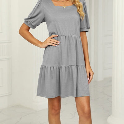 Square Neck Doll Sleeve Tier Dress