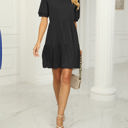 Large Black Square Neck Doll Sleeve Tier Dress