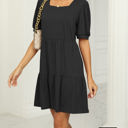 XL Black Square Neck Doll Sleeve Tier Dress