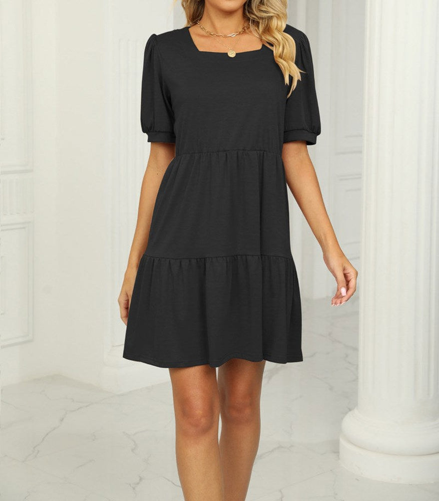 Square Neck Doll Sleeve Tier Dress