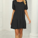 XL Black Square Neck Doll Sleeve Tier Dress