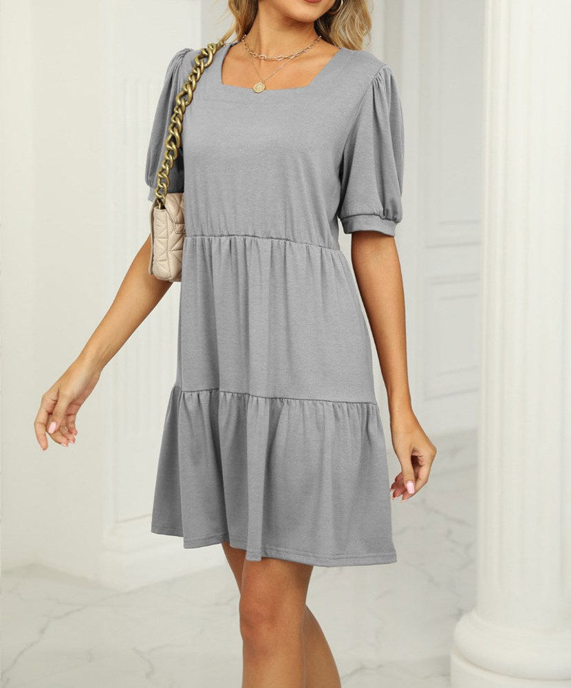 Square Neck Doll Sleeve Tier Dress