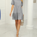 Large Gray Square Neck Doll Sleeve Tier Dress