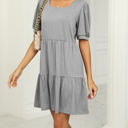 XL Gray Square Neck Doll Sleeve Tier Dress