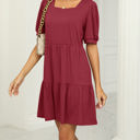 Large Red Square Neck Doll Sleeve Tier Dress