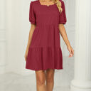 XXL Red Square Neck Doll Sleeve Tier Dress