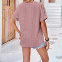  Buttoned V Neck Eyelet Cuffed Sleeve Top