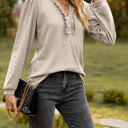 Large Apricot Long Sleeve Ruffled Henley Top