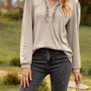 Small Apricot Long Sleeve Ruffled Henley Top