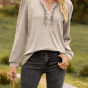 Small Apricot Long Sleeve Ruffled Henley Top