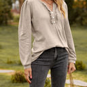 Small Apricot Long Sleeve Ruffled Henley Top