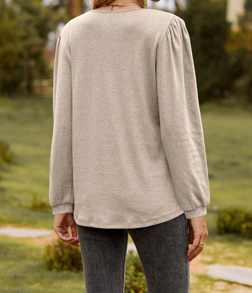 Long Sleeve Ruffled Henley Top