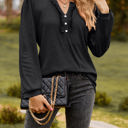 Small Black Long Sleeve Ruffled Henley Top