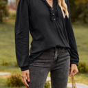 Small Black Long Sleeve Ruffled Henley Top