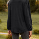 Small Black Long Sleeve Ruffled Henley Top