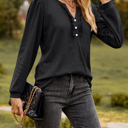 Small Black Long Sleeve Ruffled Henley Top