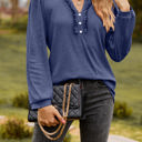 Small Navy Long Sleeve Ruffled Henley Top