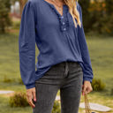 Small Navy Long Sleeve Ruffled Henley Top