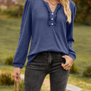 Small Navy Long Sleeve Ruffled Henley Top