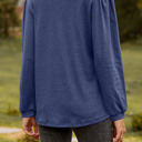 Small Navy Long Sleeve Ruffled Henley Top