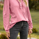 Large Pink Long Sleeve Ruffled Henley Top