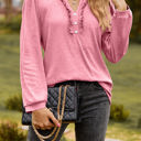 Small Pink Long Sleeve Ruffled Henley Top