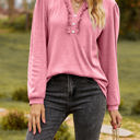 Small Pink Long Sleeve Ruffled Henley Top